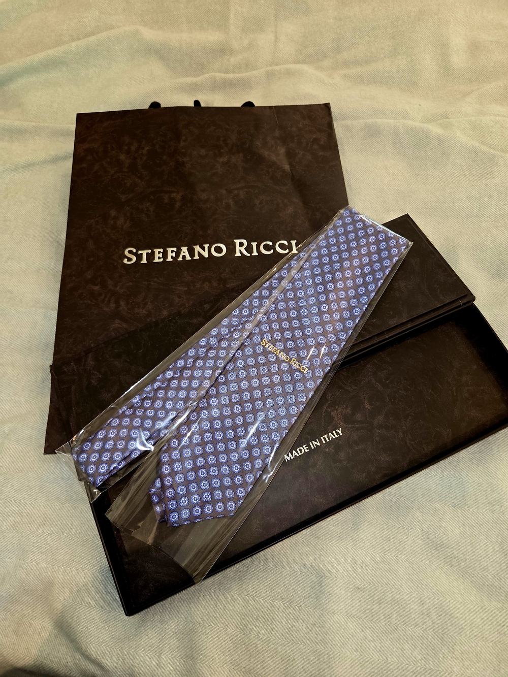 Stefano Ricci Blue Medallion Silk Tie WITH BOX AND GIFT BAG